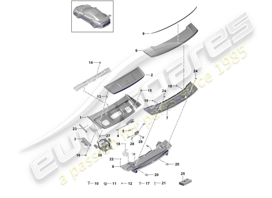 porsche 2021 (991-2 r/gt3/rs) schéma des pièces du couvercle arrière