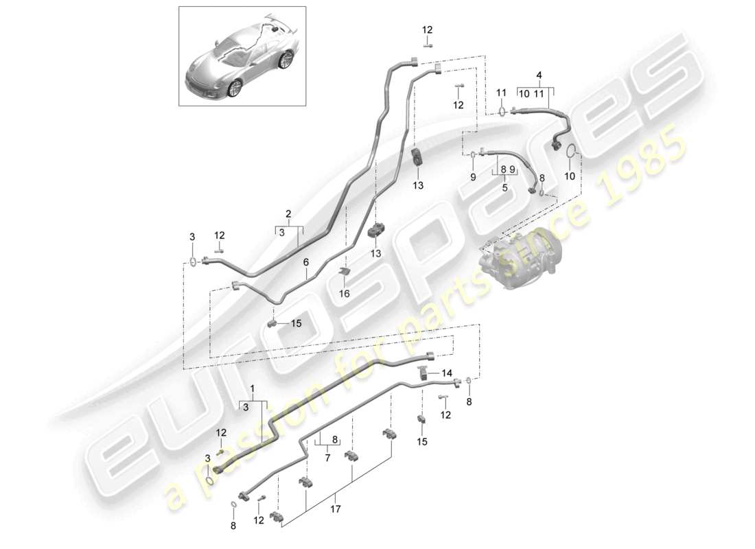 porsche 2021 (991-2 r/gt3/rs) circuit de réfrigérant soubassement et partie arrière d >>- mj 2017 schéma des pièces