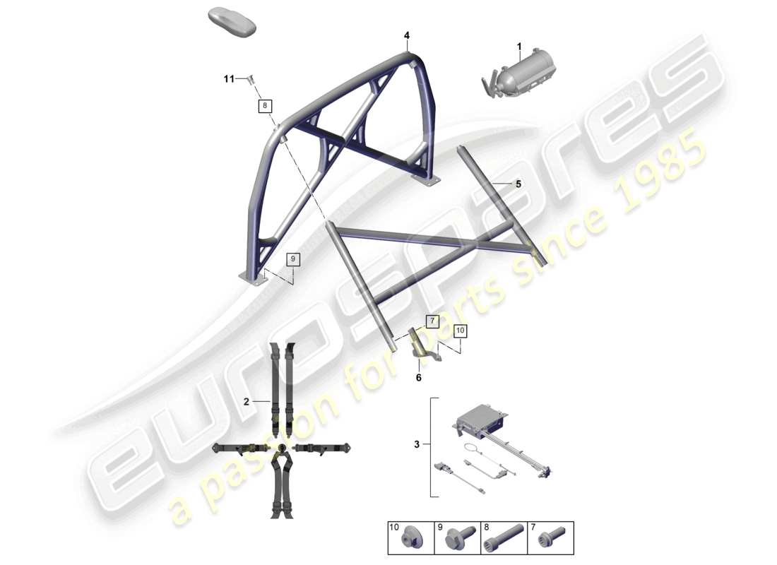 porsche 2022 (992-1 gt3/rs/st) accessoires club sport schéma des pièces du club sport