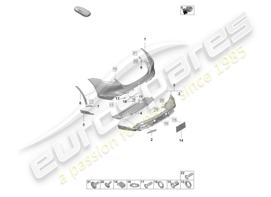 porsche 2022 (taycan 9j1-1) pare-chocs arrière taycan cross turismo turbo offroad cross turismo diagramme des pièces