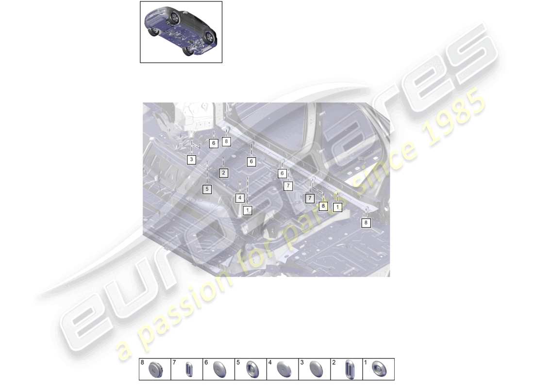 porsche 2021 (cayenne e3 9ya/9yb) schéma des pièces du dessous de caisse avant droit