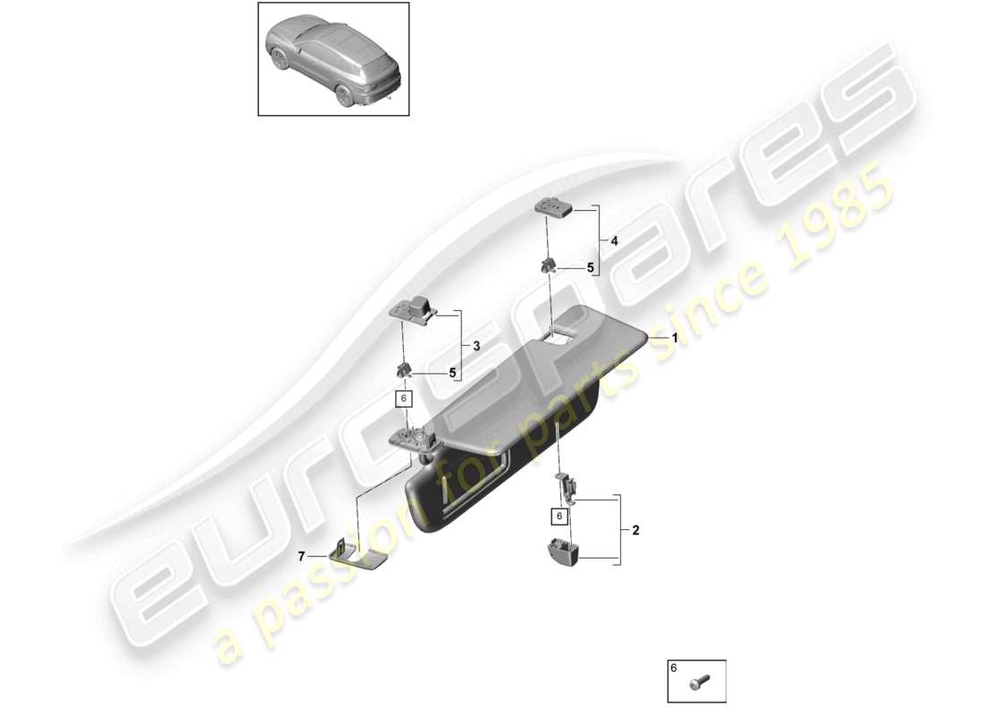 porsche 2021 (cayenne e3 9ya/9yb) diagramme des pièces des pare-soleil