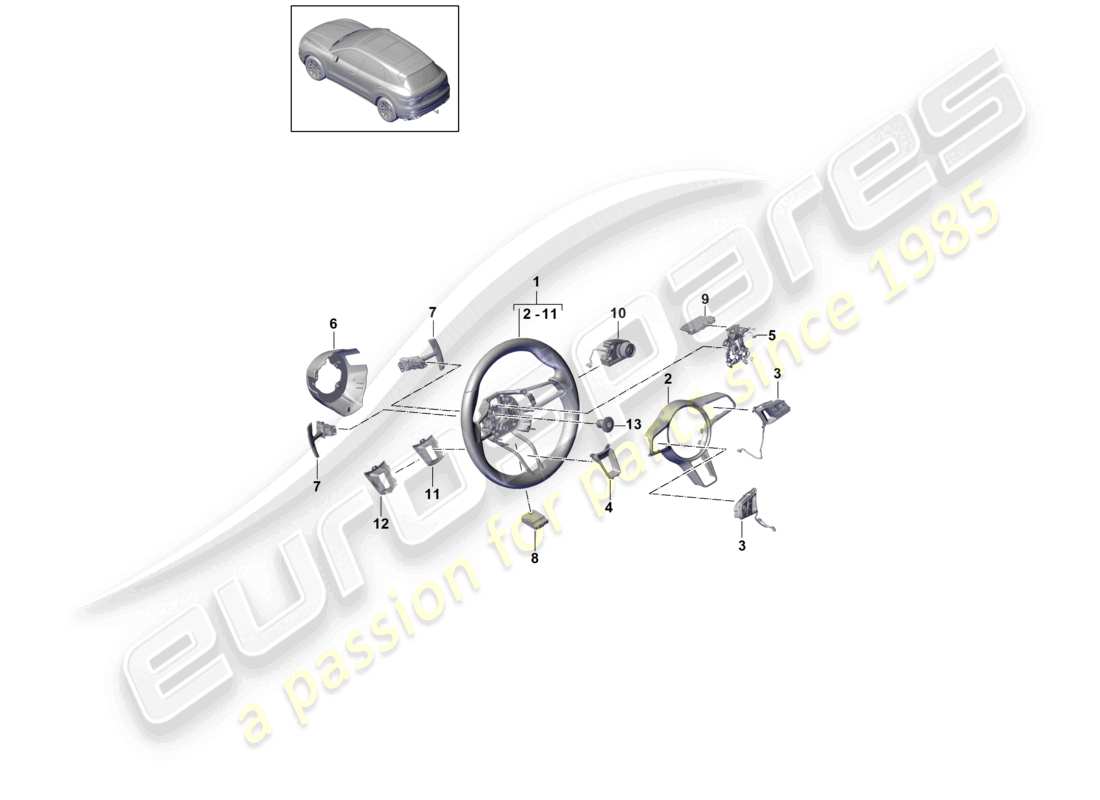 porsche 2024 (cayenne e3 9ya/9yb) volant contact du volant dét. schéma des pièces
