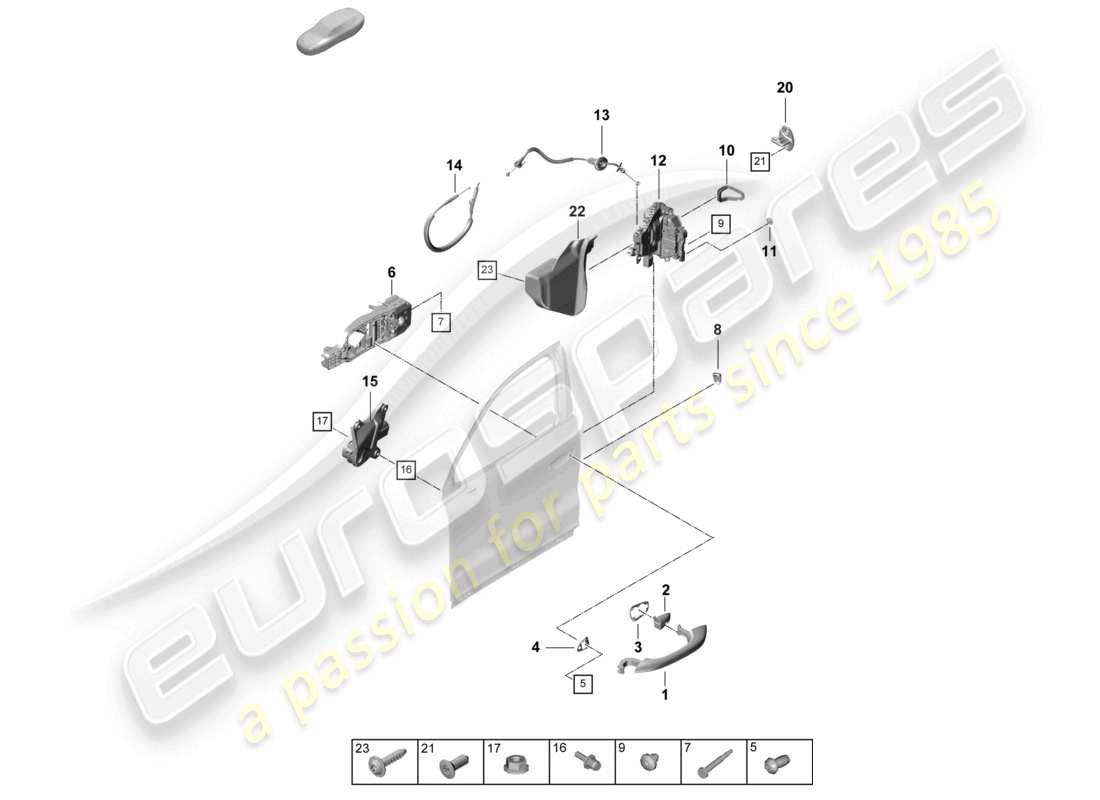 porsche 2026 (cayenne e3 pa) poignée de porte, serrure de porte extérieure avant schéma des pièces