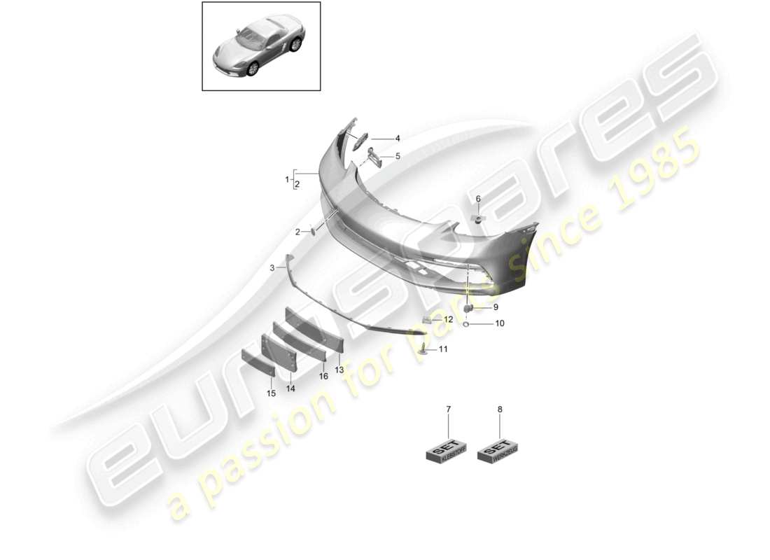 porsche 2024 (718 boxster) schéma des pièces du pare-chocs avant sport design package et gts