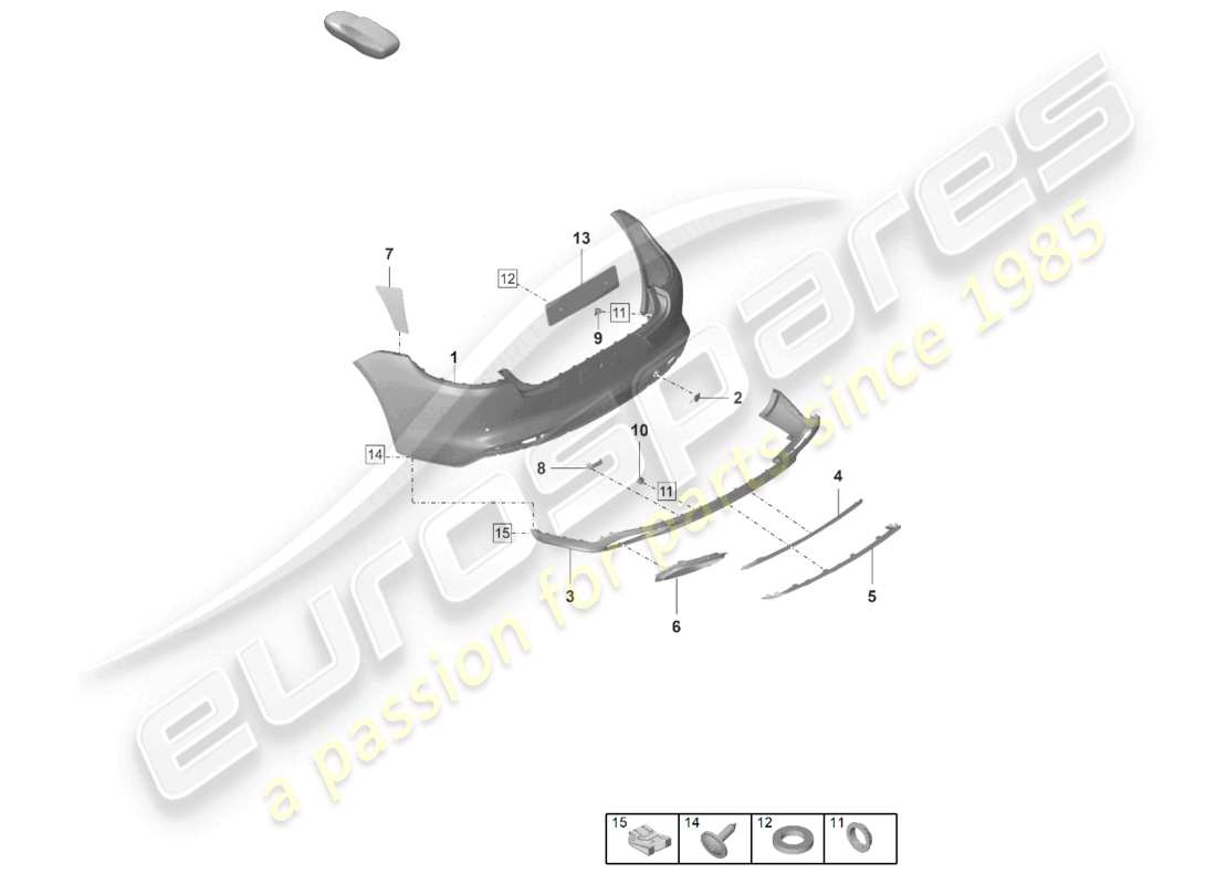 porsche 2021 (panamera 971-2) schéma des pièces du pack sport design pour pare-chocs arrière