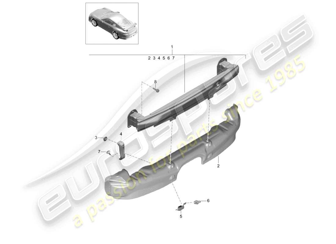 porsche 2021 (991-2 r/gt3/rs) support de pare-chocs arrière d >>- mj 2017 schéma des pièces