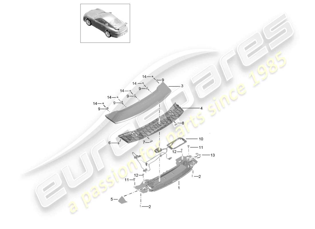 porsche 2021 (991-2 r/gt3/rs) spoiler arrière schéma des pièces