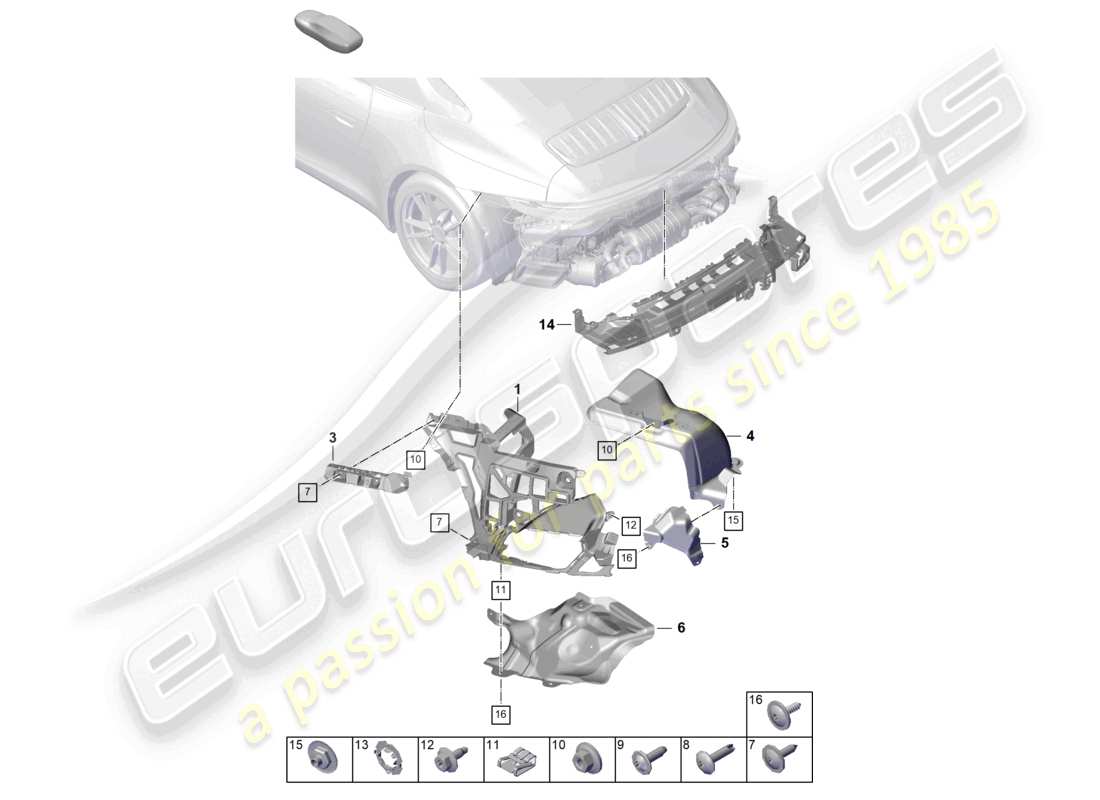 porsche 2024 (992-2) schéma des pièces de fixation du pare-chocs arrière