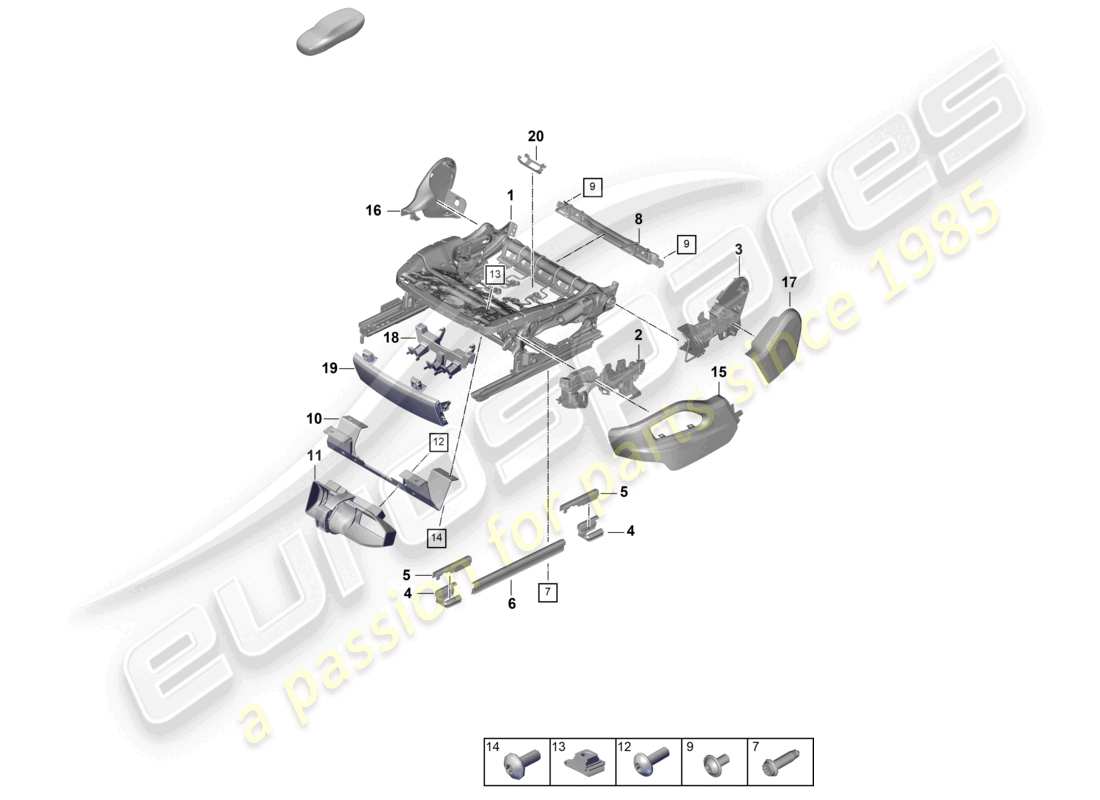 porsche 2024 (cayenne e3 pa) schéma des pièces du cadre du siège confort