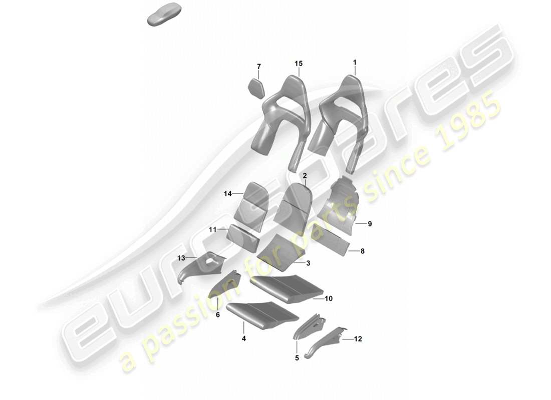 porsche 2026 (718 boxster spyder) pièce en mousse housse de siège pliante surface de l'assise et du dossier siège baquet diagramme des pièces