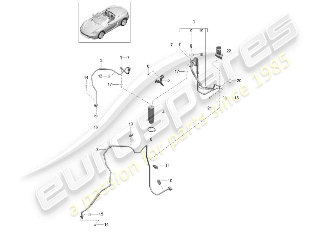 porsche 2022 (718 boxster) circuit de réfrigérant conduite de réfrigérant schéma des pièces du sécheur