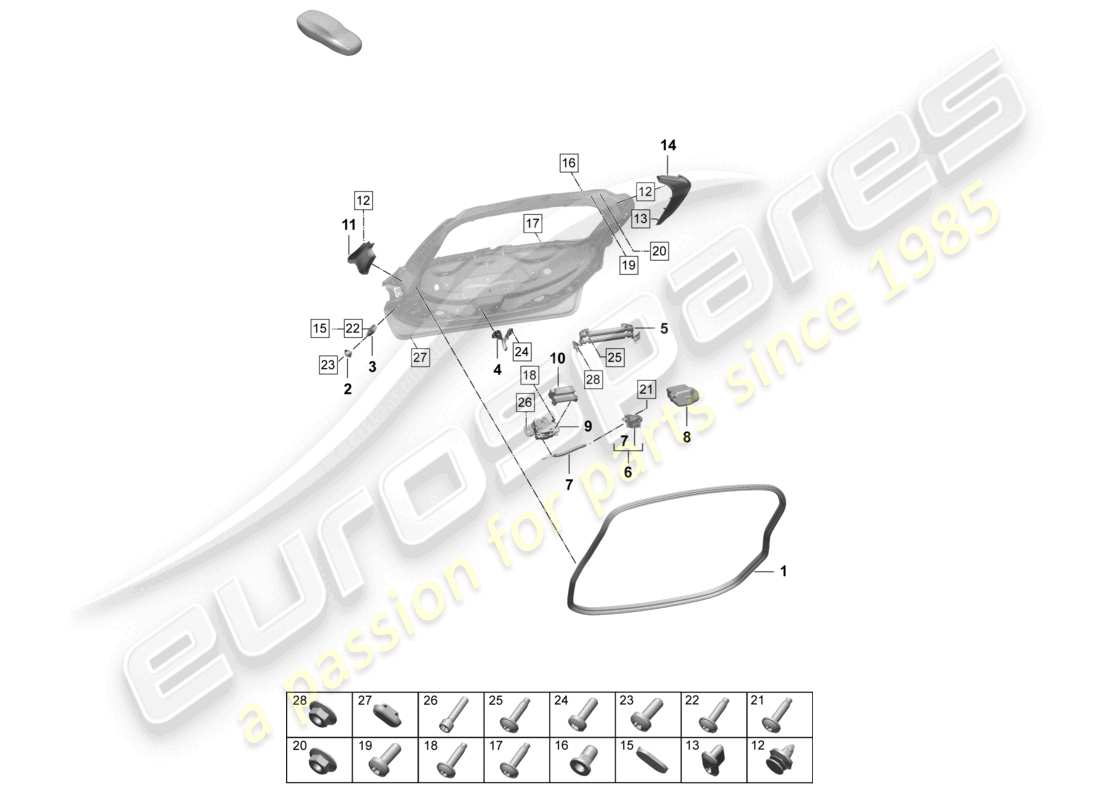 porsche 2025 (taycan 9j1-2) diagramme des pièces des accessoires du hayon arrière du cuv