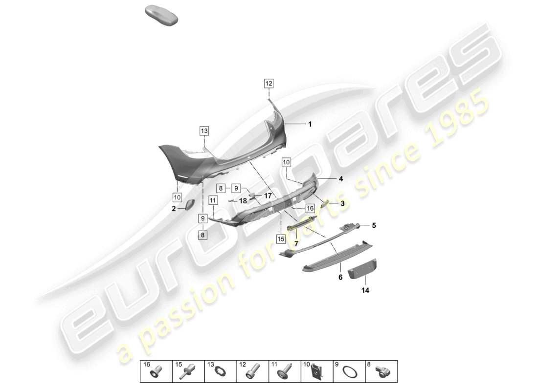 porsche 2026 (taycan 9j1-2) pare-chocs arrière pack sport design schéma des pièces
