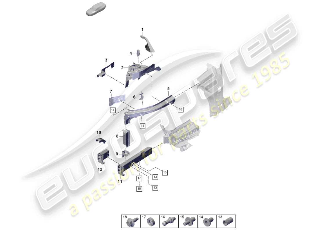 porsche 2025 (cayenne e3 pa) partie avant élément latéral support de jambe de suspension pièces individuelles schéma des pièces