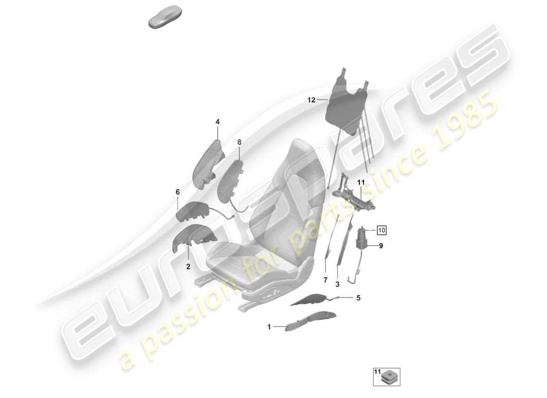 porsche 2022 (992-1 gt3/rs/st) composants pneumatiques pour siège pour modèles avec sièges 18-way réglables électriquement schéma des pièces