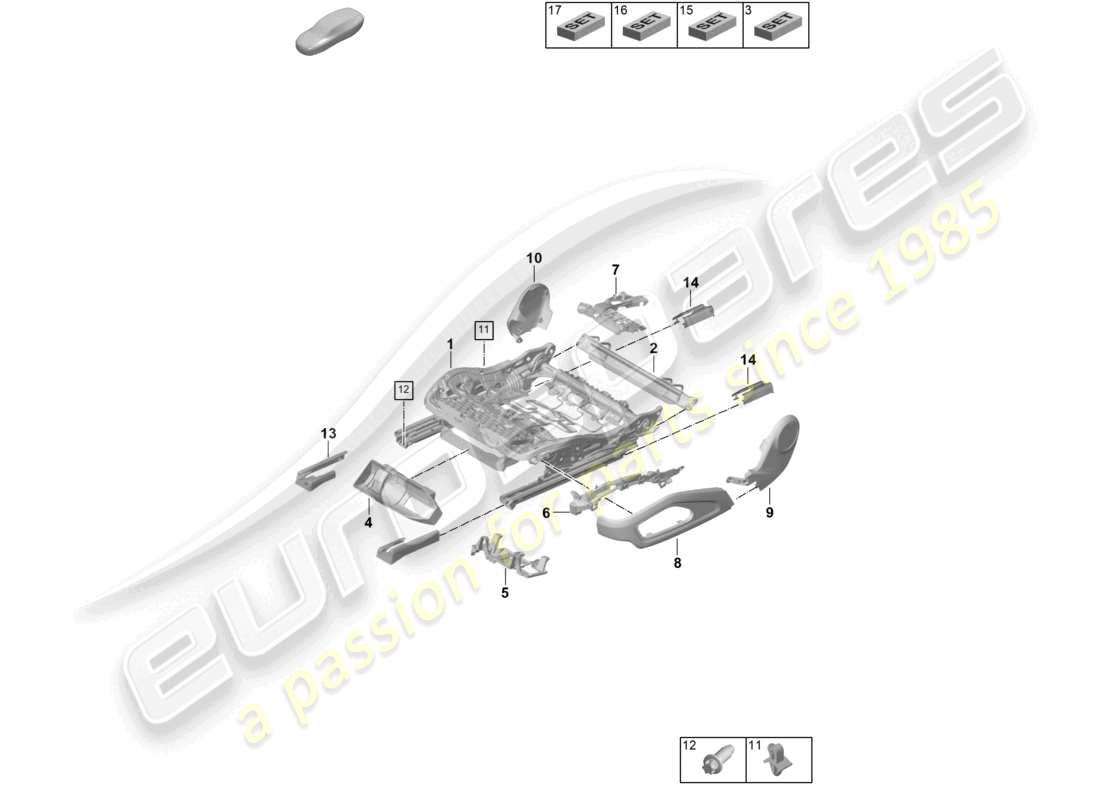 porsche 2024 (992-2) accessoires du cadre de siège diagramme des pièces diverses