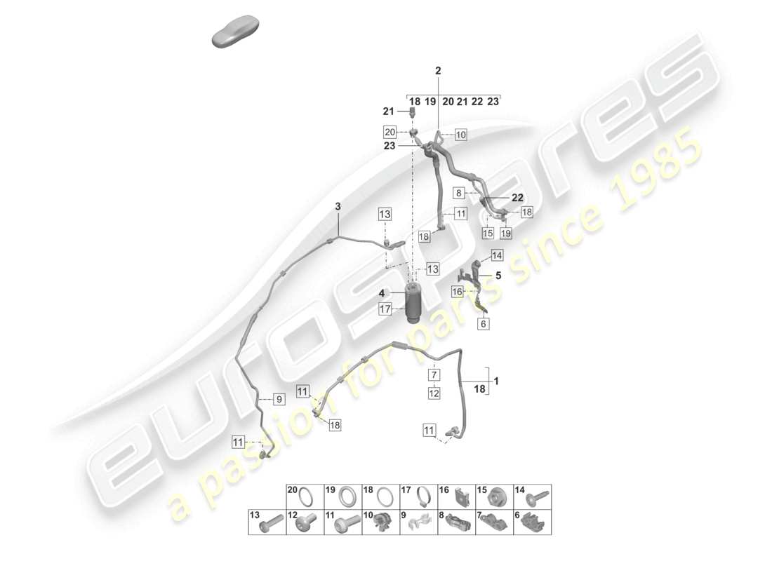 porsche 2023 (992-1 gt3/rs/st) schéma des pièces de la conduite de réfrigérant (détendeur > déshydrateur) du climatiseur rhd