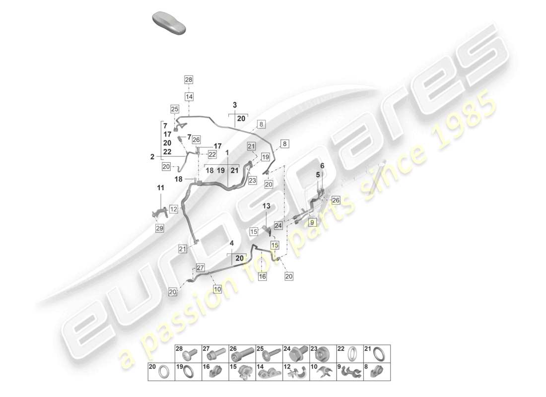 porsche 2023 (992-1 gt3/rs/st) schéma des pièces de la conduite de réfrigérant (détendeur > déshydrateur) pour climatisation lhd