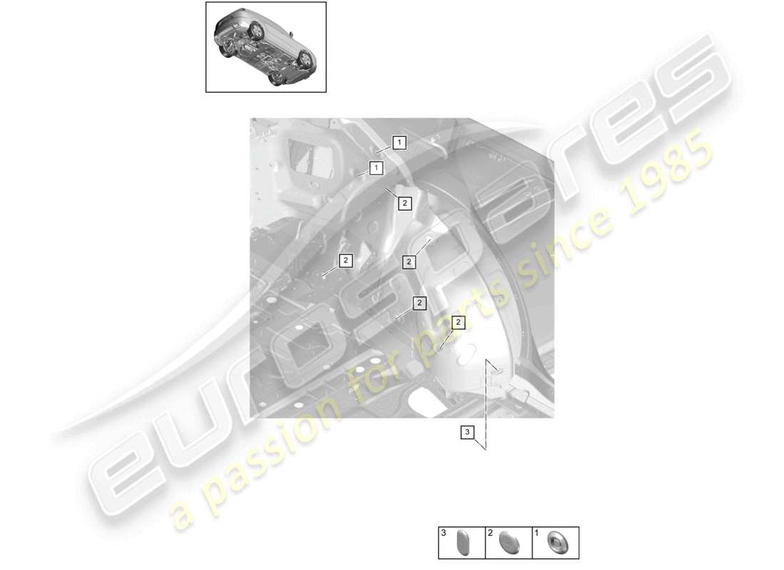porsche 2021 (cayenne e3 9ya/9yb) schéma des pièces du bouchon arrière droit