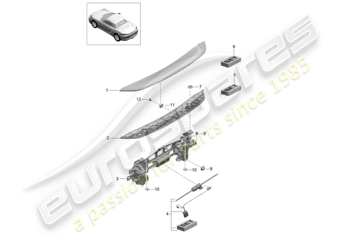 porsche 2023 (718 boxster) spoiler arrière schéma des pièces