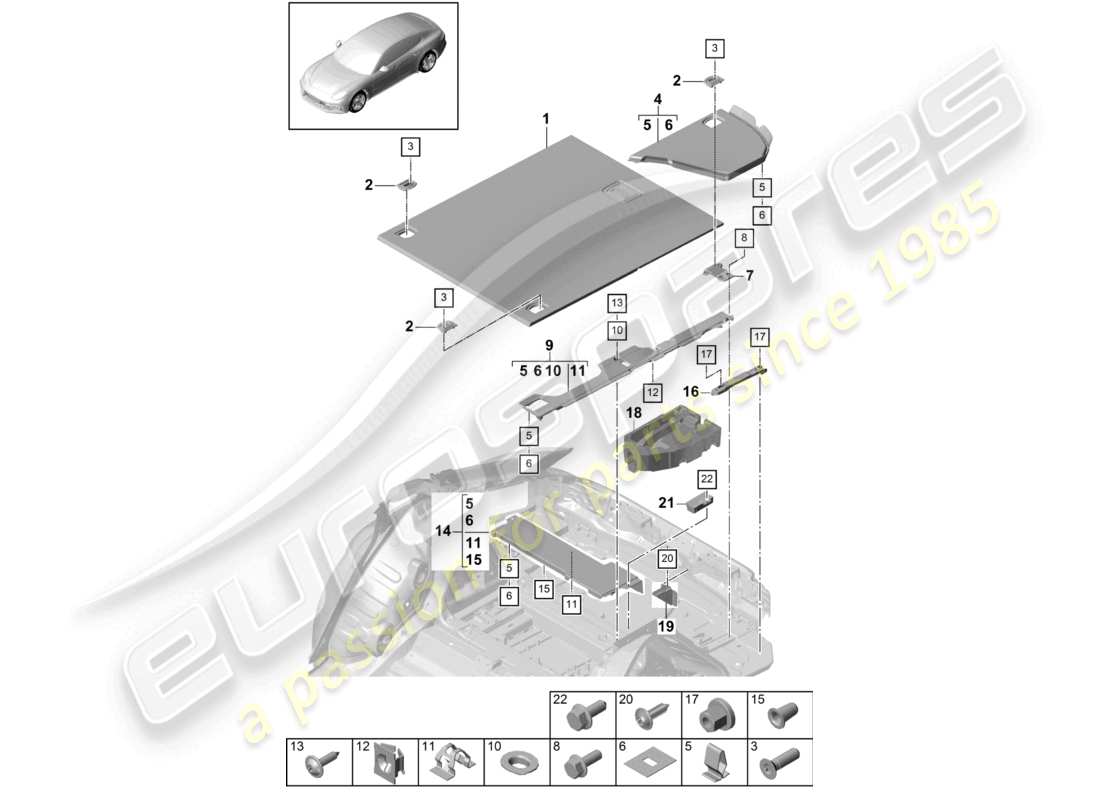 porsche 2021 (panamera 971-1) garnitures de coffre à bagages plaques de plancher schéma des pièces