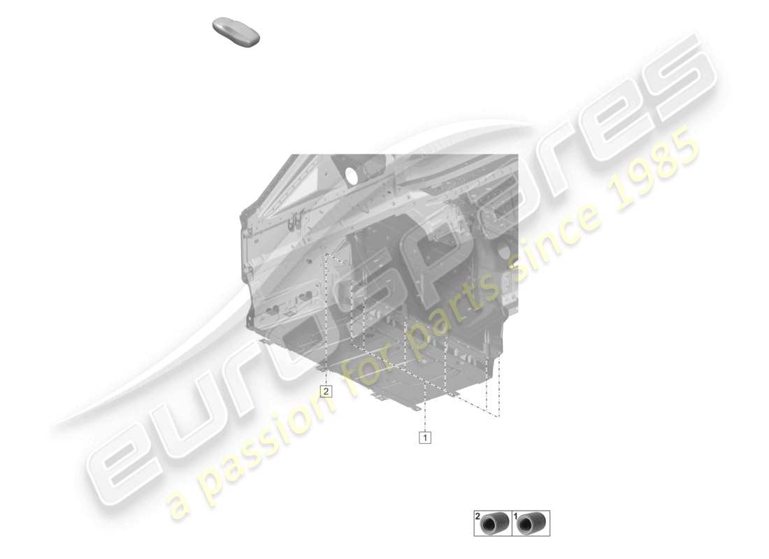 porsche 2020 (992-1 turbo / s) traverse sous le plancher du coffre, plaque de plancher du coffre avant, schéma des pièces