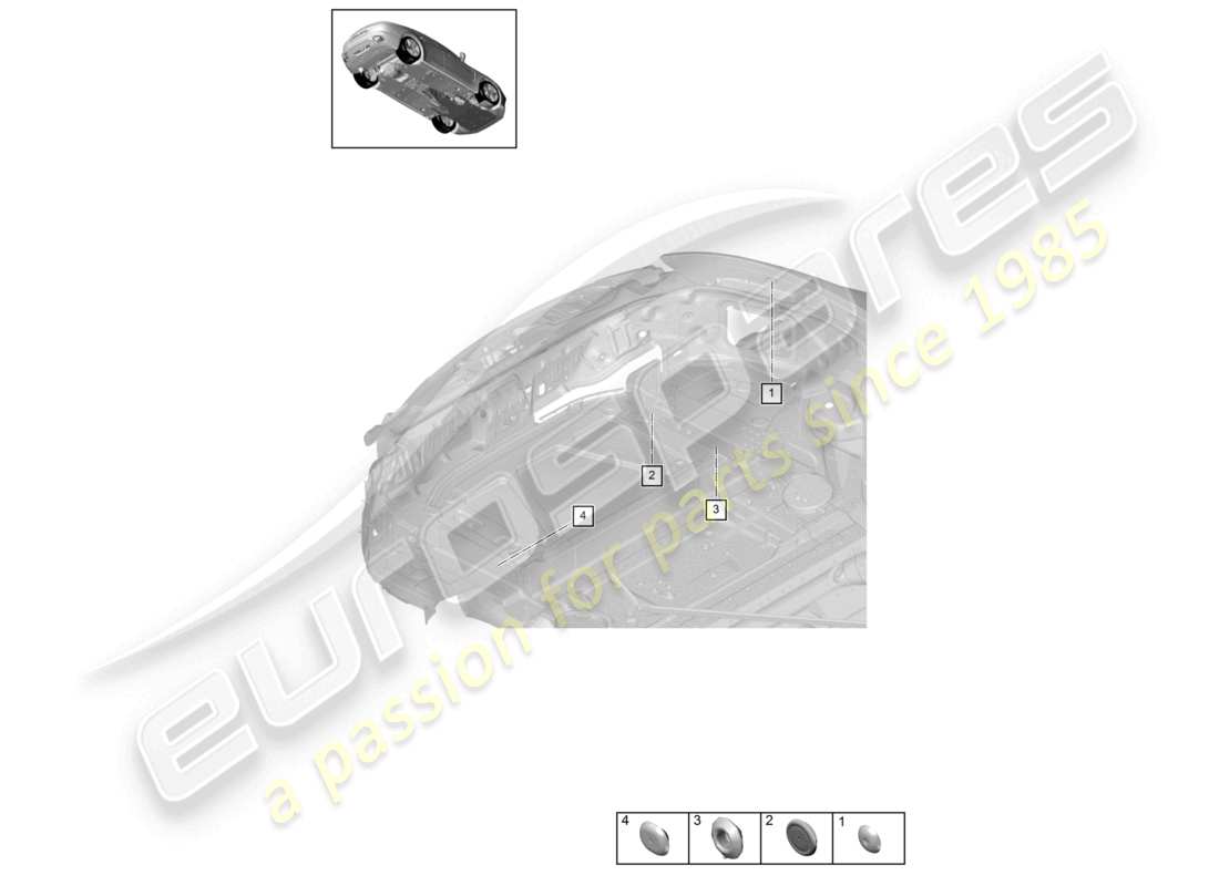 porsche 2021 (panamera 971-1) schéma des pièces de l'extrémité arrière supérieure des bouchons