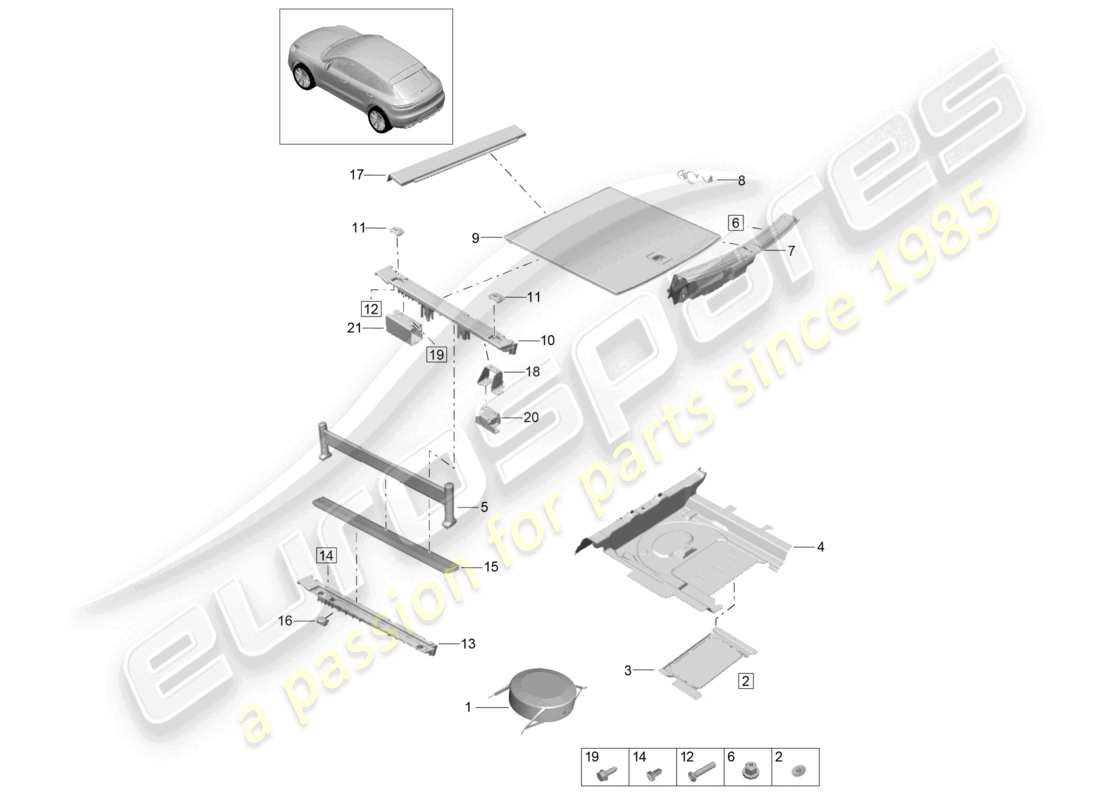 porsche 2021 (macan) garniture pour coffre à bagages accessoires système de coffre à bagages schéma des pièces