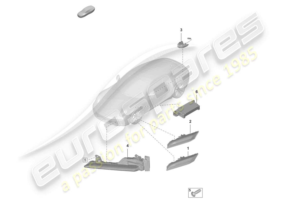porsche 2023 (992-1) répétiteur de clignotant, feu de position latéral, unité de commande pour feux de conduite de jour, schéma des pièces