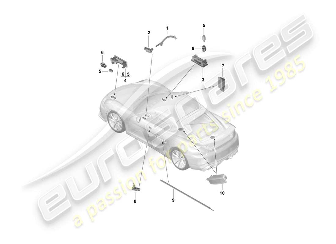porsche 2021 (718 cayman gt4) éclairage intérieur témoin d'avertissement de porte fussraumleuchte lampe de coffre à bagages éclairage de boîte à gants lumière rétroviseur extérieur schéma des pièces