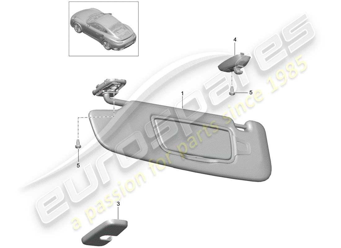 porsche 2018 (991-2 turbo) diagramme des pièces des pare-soleil