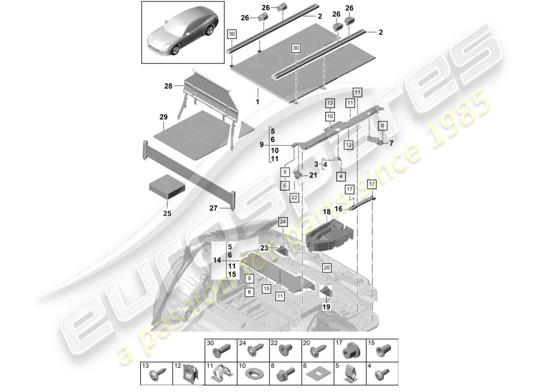 porsche 2021 (panamera 971-1) garnitures de coffre à bagages plaques de plancher éléments d'arrimage de la charge d - mj 2018>> schéma des pièces