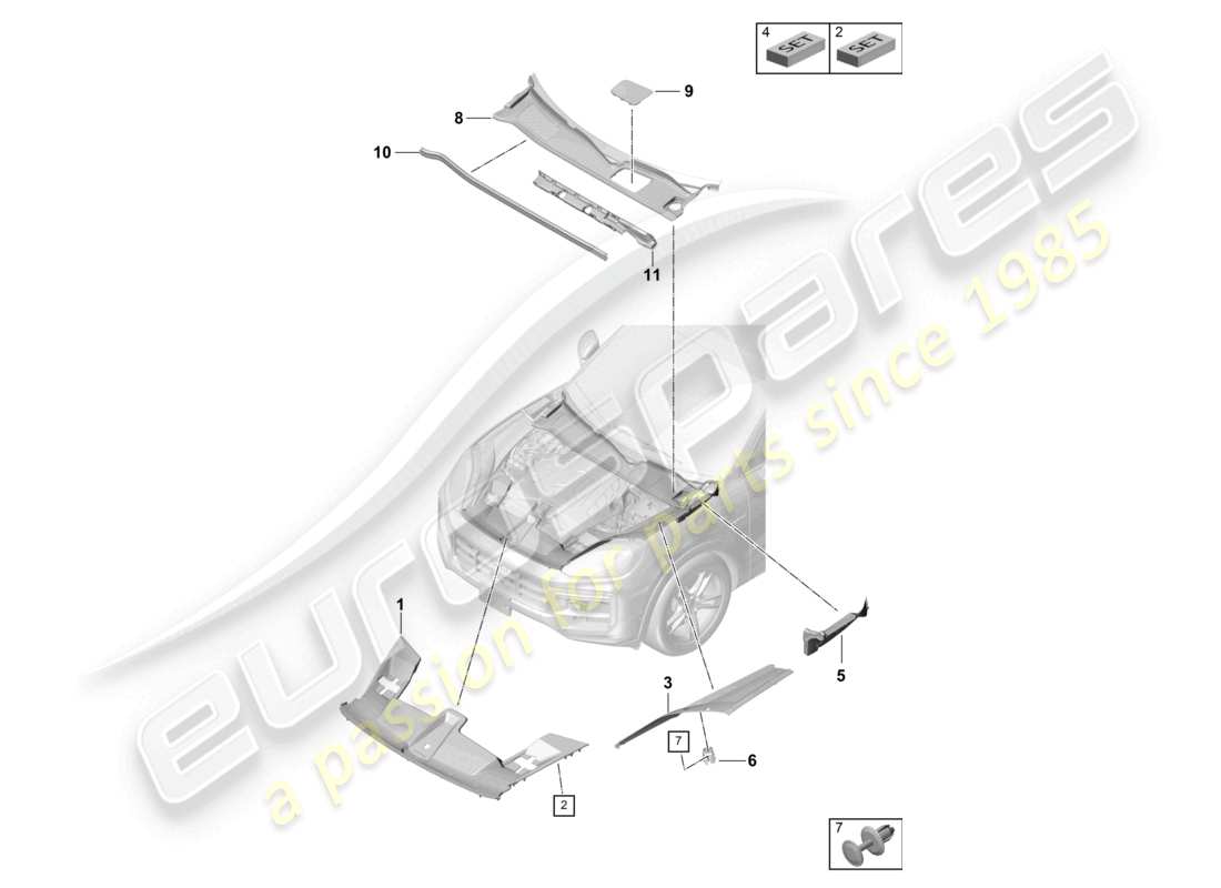 porsche 2025 (cayenne e3 pa) panneau de couverture compartiment moteur partie avant schéma des pièces
