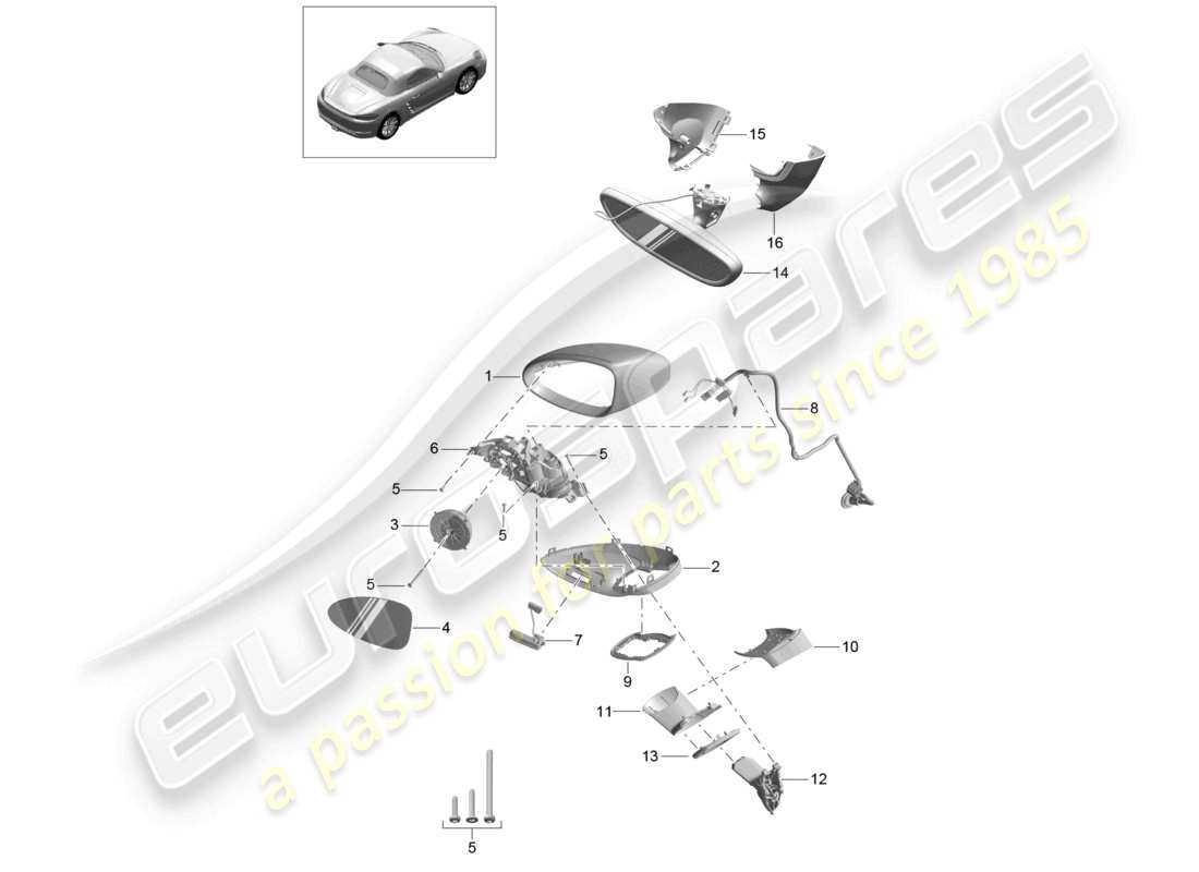 porsche 2024 (718 boxster) rétroviseur extérieur rétroviseur intérieur schéma des pièces