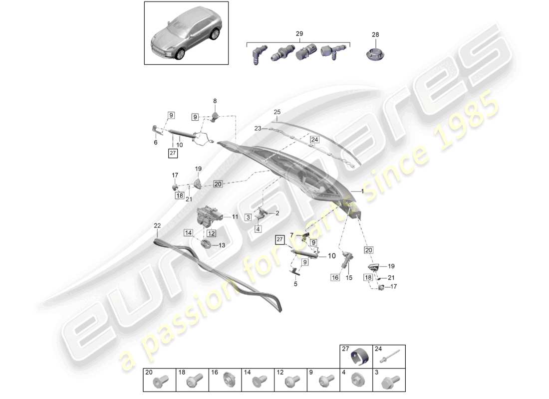 porsche 2024 (macan) schéma des pièces du couvercle arrière
