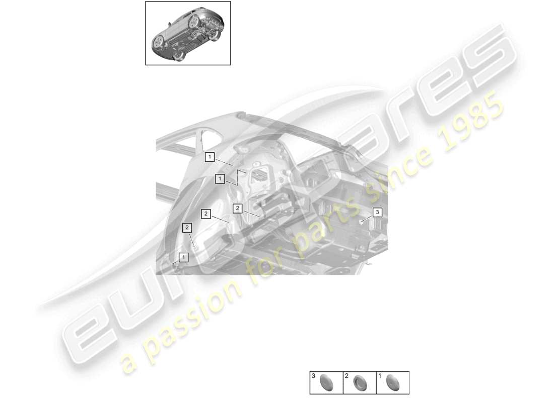 porsche 2021 (macan) diagramme des pièces du panneau transversal arrière des bouchons