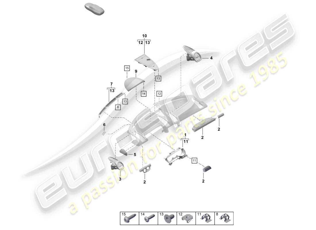 porsche 2021 (718 cayman gt4) accessoires garniture du tableau de bord partie supérieure schéma des pièces
