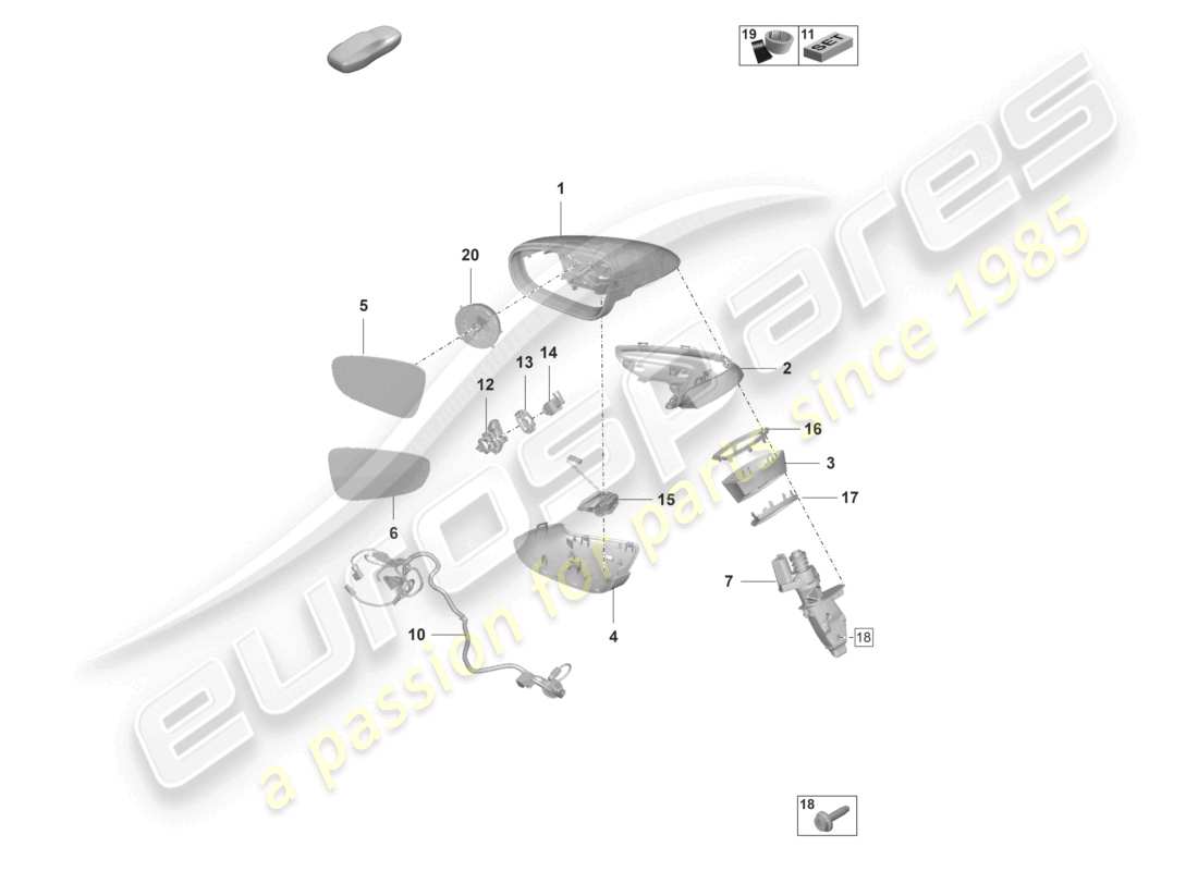 porsche 2022 (992-1 turbo / s) miroir extérieur schéma des pièces