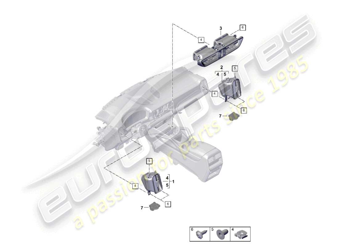 porsche 2023 (cayenne e3 pa) tableau de bord avant ventilé schéma des pièces