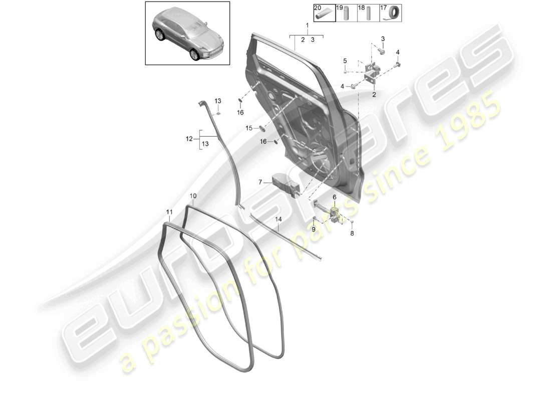 porsche 2021 (macan) schéma des pièces des accessoires de la coque de porte arrière
