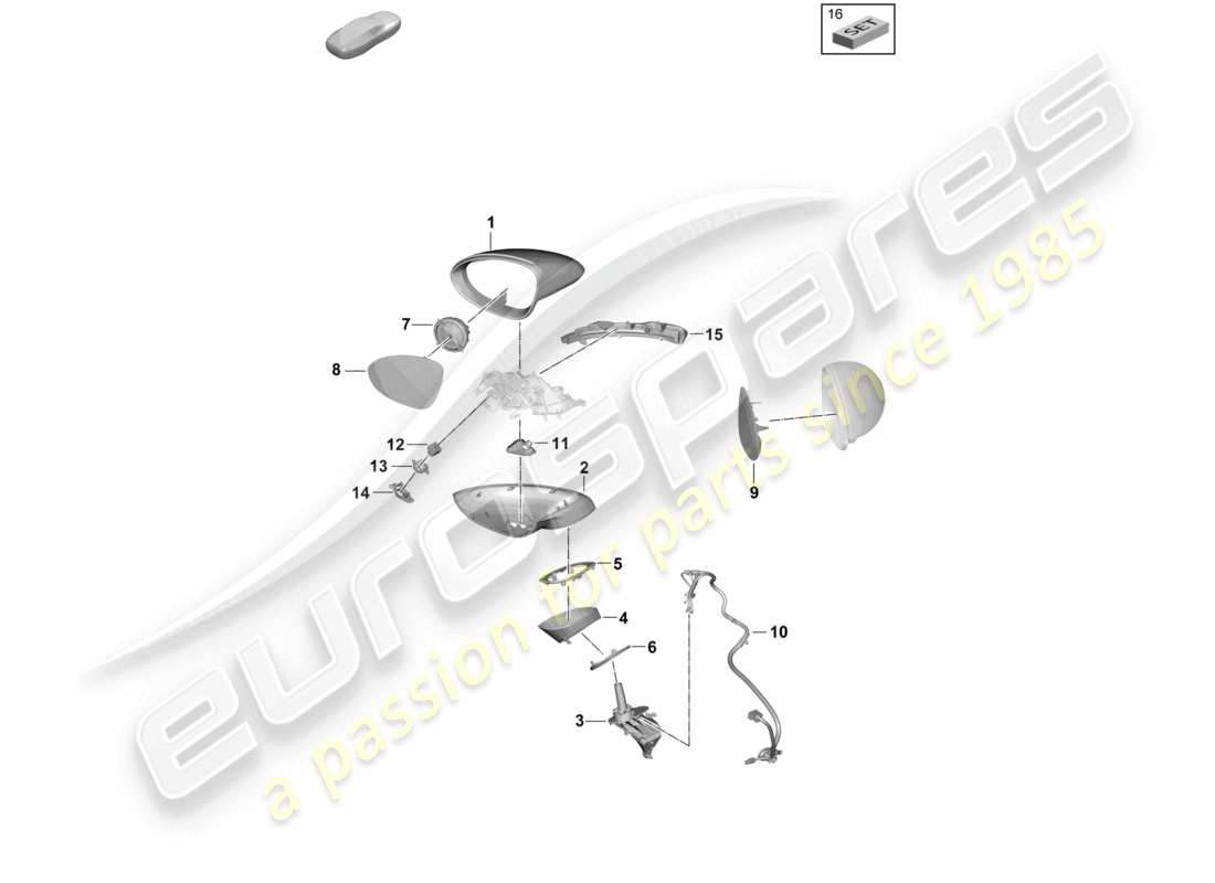 porsche 2024 (cayenne e3 pa) schéma des pièces des accessoires des rétroviseurs extérieurs