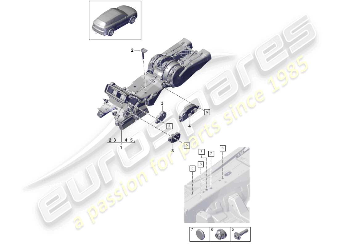 porsche 2021 (cayenne e3 9ya/9yb) système de climatisation/chauffage arrière 4-zone climatronic, schéma des pièces de suralimentation
