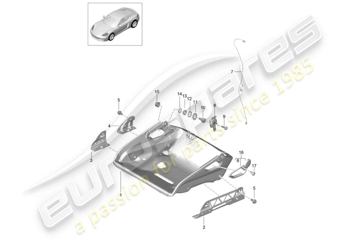 porsche 2025 (718 cayman) siège baquet cadre de siège pliant accessoires diagramme des pièces