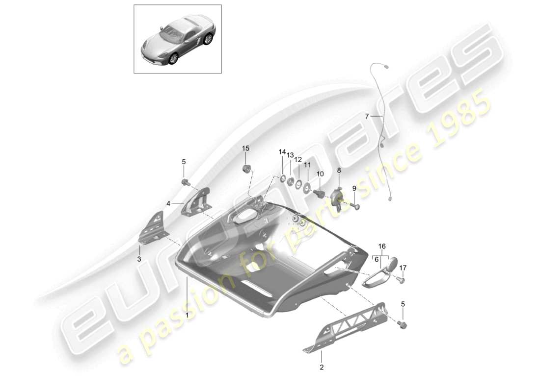 porsche 2021 (718 boxster) siège baquet cadre de siège pliant accessoires diagramme des pièces