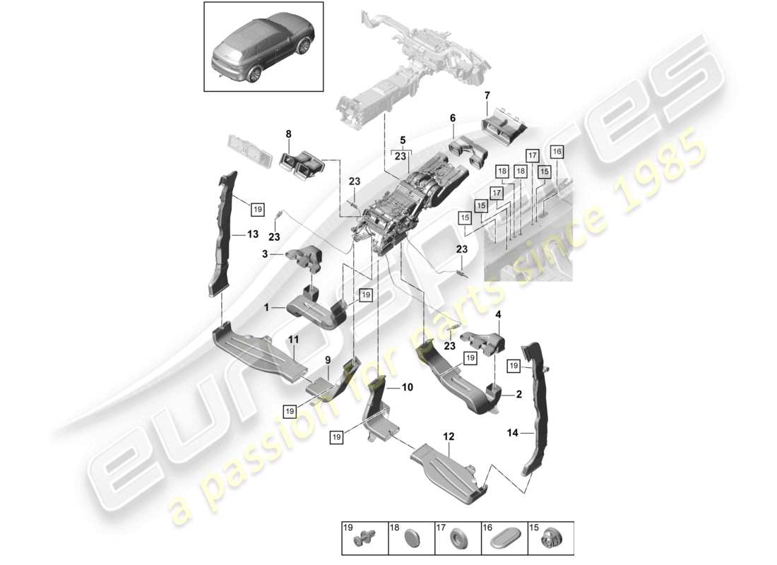 porsche 2021 (cayenne e3 9ya/9yb) guide d'air climatisation habitacle pour véhicules avec échangeur de chaleur 2nd schéma des pièces
