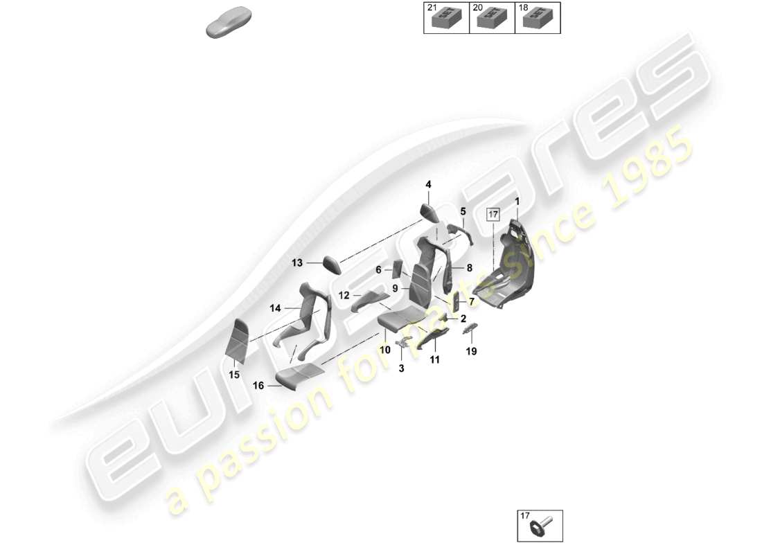 porsche 2026 (taycan 9j1-2) siège baquet cadre de siège housses de siège partie en mousse diagramme des pièces
