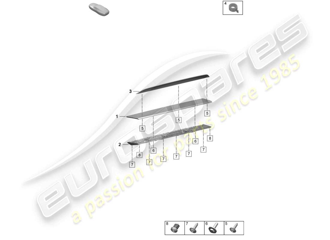 porsche 2025 (taycan 9j1-2) spoiler arrière schéma des pièces