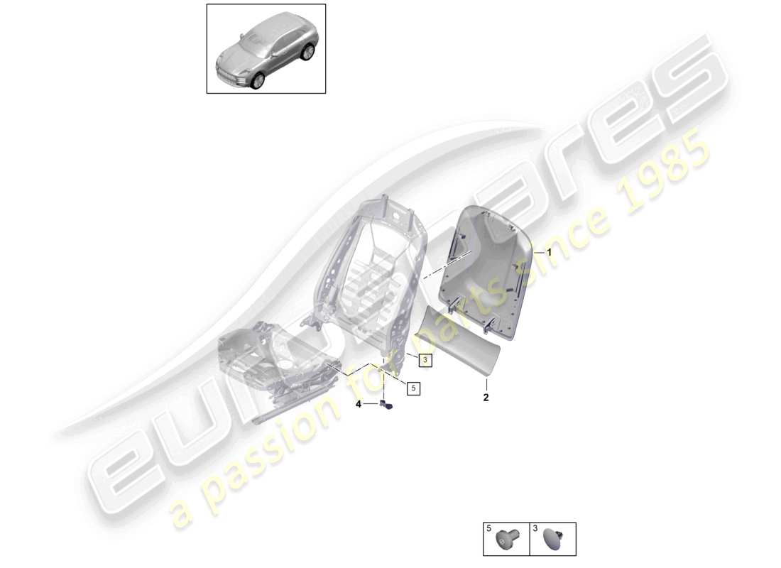 porsche 2021 (macan) coque de dossier divers siège standard siège confort siège sport diagramme des pièces