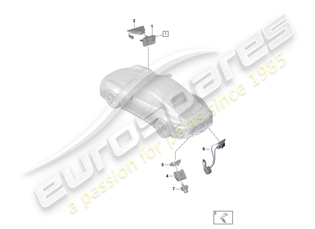 porsche 2024 (992-2) caméra frontale pour les programmes d'assistance à la conduite caméra de recul vue de dessus réelle schéma des pièces